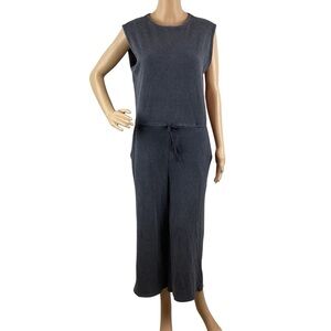 Eileen Fisher Tencel Rib Cropped Knit Jumpsuit Blue Sleeveless Size M